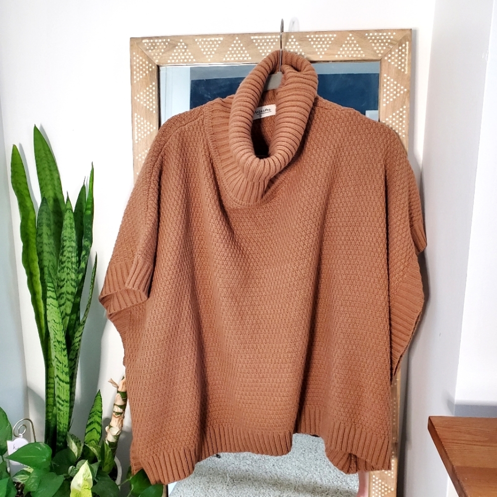 Impressions Taupe Poncho Cowl Neck Sweater